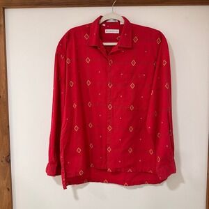 Blueprint Relaxed Silhouette Button Down Women L Red Geometric Print | Vintage
